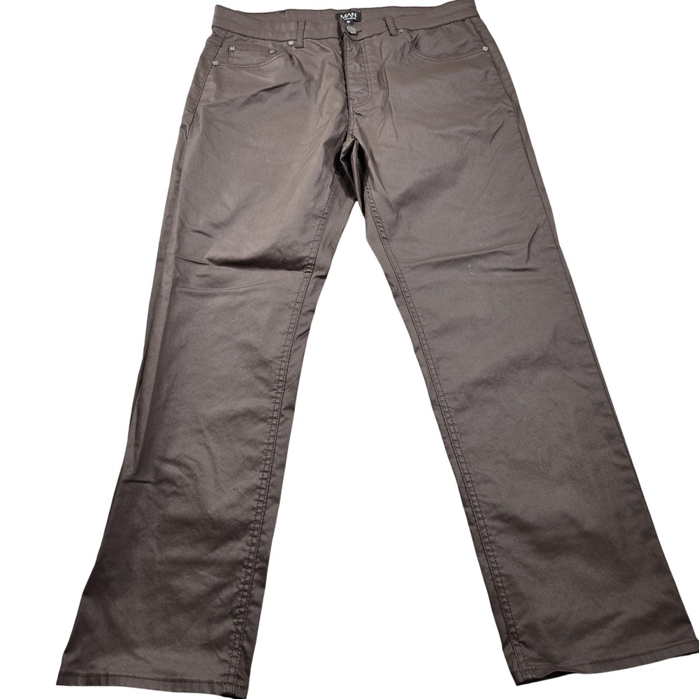 BoohooMAN Brand Pants Mens 36x30 Brown Chino Denim Straight Leg Casual Fit